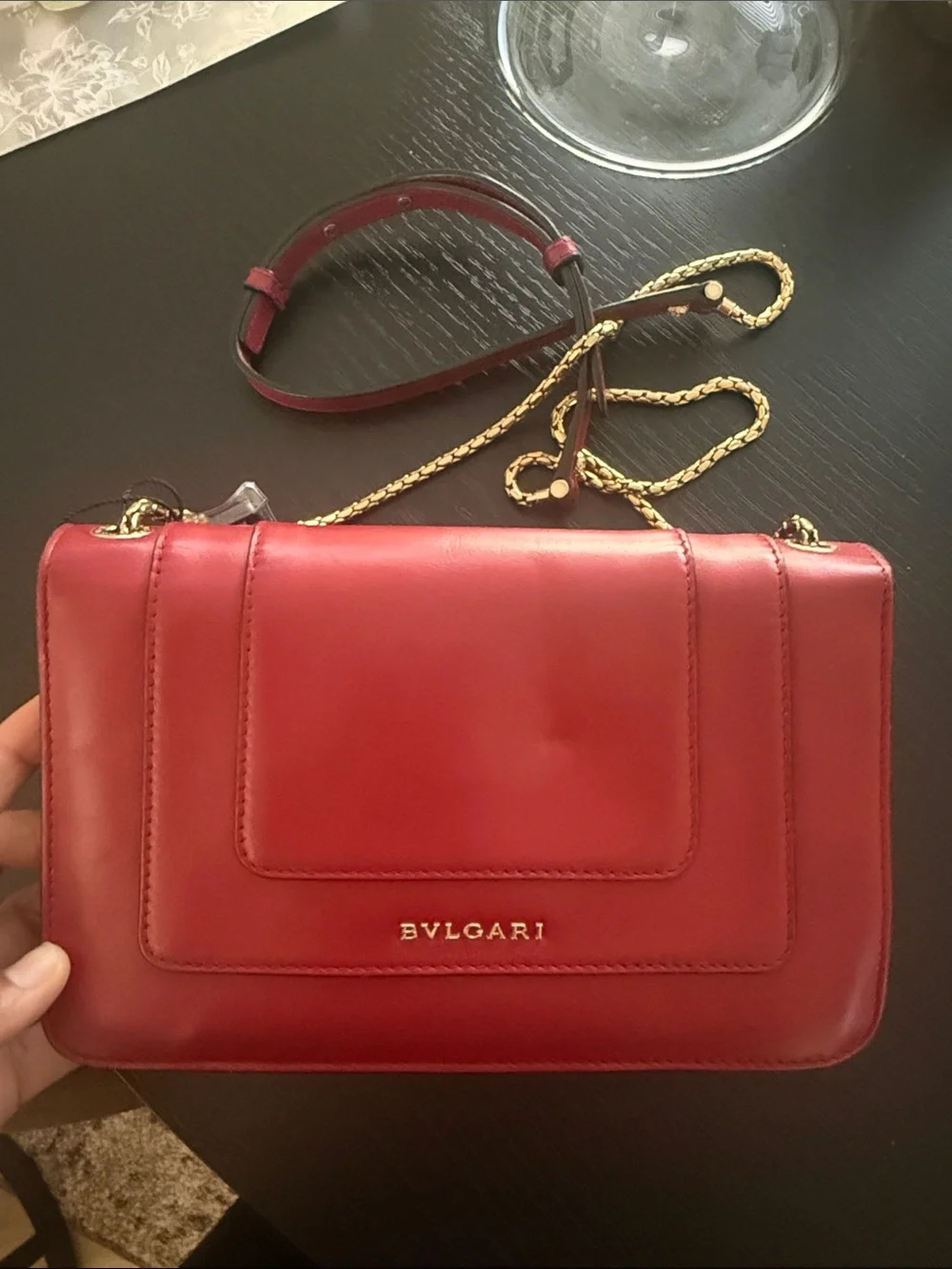 Bulgari Red Leather Crossbody with Serpenti Head Closure